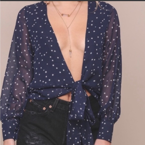 Lioness Wrap Top in Navy Star Print - Picture 6 of 6